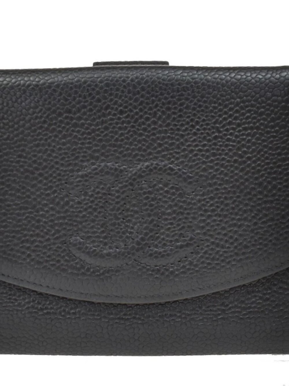 CHANEL CC Logo Bifold Compact Wallet Grained Calfskin Leather Black 64RF554